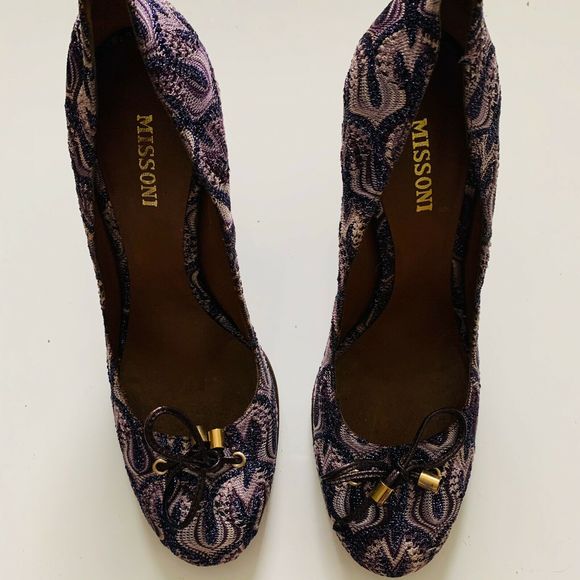 Missoni Metallic Multicolor Knit Fabric Bow Pumps - Picture 4 of 6